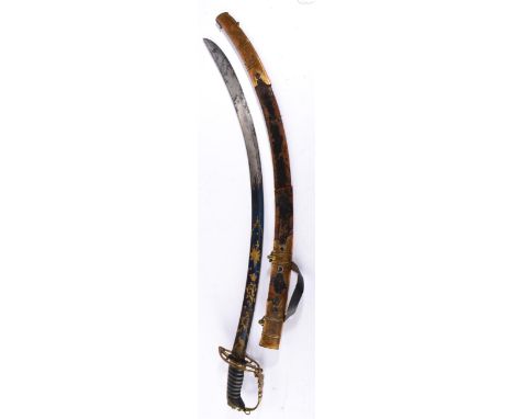 A George III 1803 Pattern Officer's Sword to the Grenadier Company, the 76cm single edge curved and fullered half blued steel