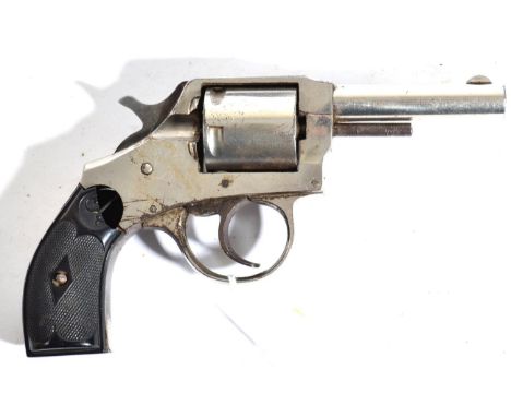 A U S Pistol Co Double Action .32 Rimfire Five Shot Revolver, with nickel plated finish, the top of the 6.8cm round barrel ma