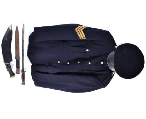 A Post Second World War No1 Blues Uniform to a Sergeant, Intelligence Corps, comprising a peaked cap, tunic with brass collar