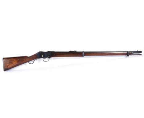 A Victorian Martini-Henry .450 Service Rifle, the 85cm round blued barrel with hinged ladder rear sight, stamped 588 to the r