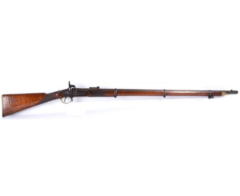 A Victorian Percussion Three Band Rifle by the London Armoury Company, the 97cm round barrel with hinged ladder rear sight, s