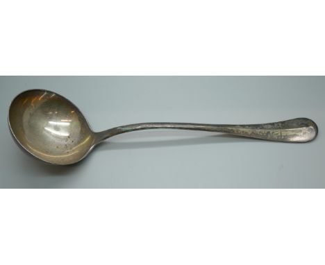 A large heavy silver ladle, Atkin Brothers, Sheffield 1931, 263g, 31cm