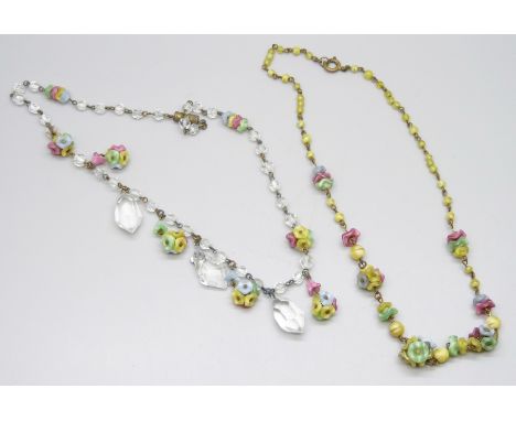 Two vintage Czech glass flower bead necklets 