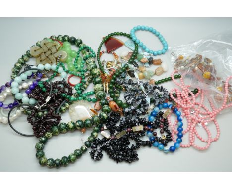 Gemstone jewellery including amber, malachite, pearl, etc.
