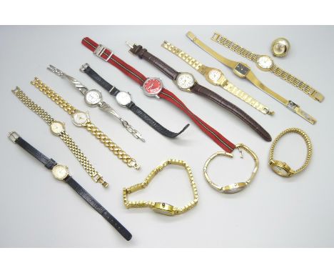 Assorted wristwatches including diamond bezel and Timex, etc.