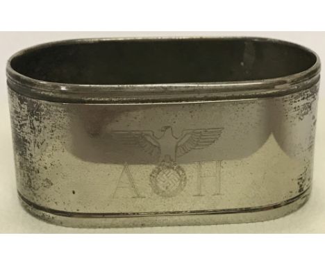 WW2 Style Silver Plated Napkin Ring with Nazi party emblem and AH initials to front.