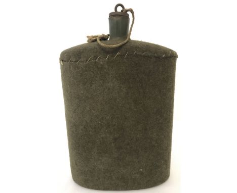WW2 Style British Army 38 Pattern Water Bottle.In khaki green with wool cover.Approx 22cm tall.