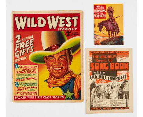 Wild West Weekly 1 (1938) with 2 free gifts, Hill-Billy Song Book and Half-a-Million Redskins take the War-Path. Comic with r