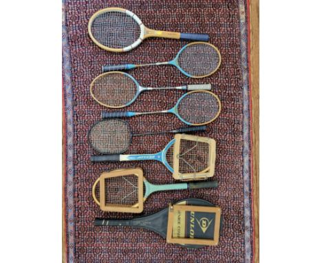Assorted vintage racquets (tennis &amp; badminton) to include an excellent condition Dunlop McEnroe Comp.
