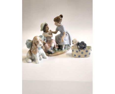 Nao Spaniel, pair of puppies and two girls with a baby with boxes. (3)In excellent condition