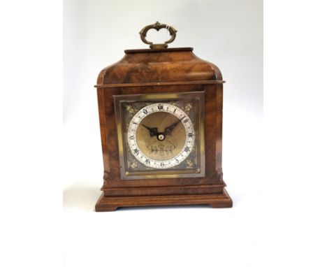 A walnut mantle clock 22cm x 18cm x 8cm 