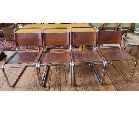 Four Heals leather and tubular chrome frame chairs circa 1980's, in need of light refurbishment.