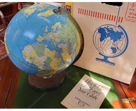 A vintage world globe by Philips on stand with original box and leaflet.