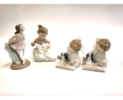 Four Nao figures of children including pair of Repeat After Me with boxes.All in excellent condition
