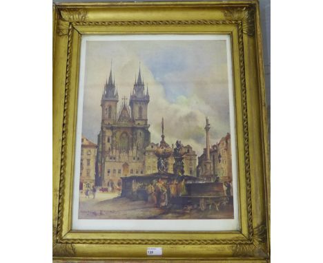 A gilt glazed print of Prague, 60 x 70cm