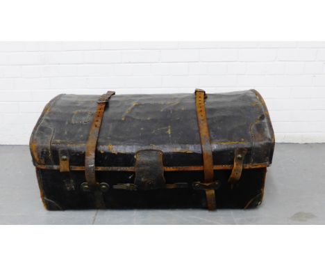 An early 20th century black leather travel trunk, 100 x 62cm