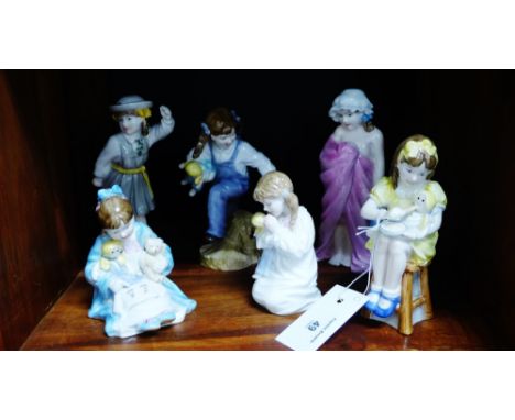 A set of six Royal Worcester 'Katie's Day' series porcelain figures to include 'School Time', 'Playtime', 'Bath Time', Teatim