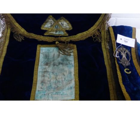 Ancient Order of Free Gardeners apron and sash together with a white metal St Andrew badge (a lot)  
