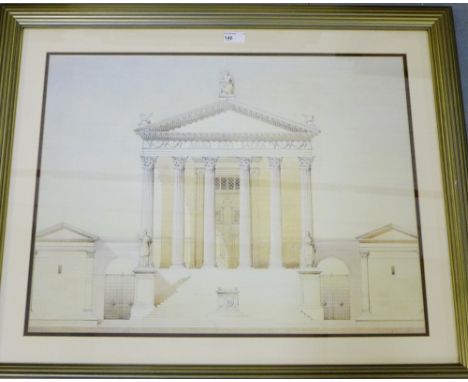 A gilt glazed architectural framed print, 85 x 70cm