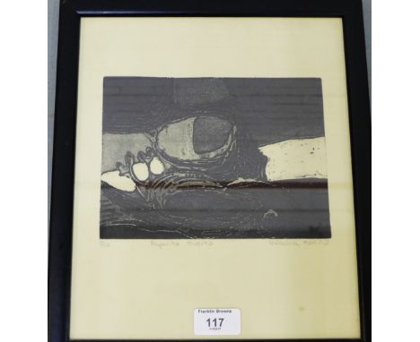 Natacha Moreno  Pajarito Muerto  Pencil signed screen print, signed, titled and numbered 9/10, in a glazed frame 28 x 33cm