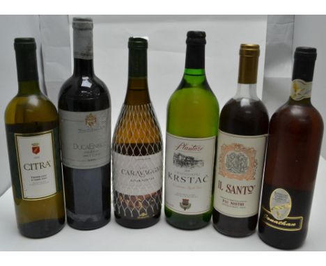 Caravaggio Chardonnay 2017, 1 bottle Bardolino Chiaretto Classico, 1 bottle Krstac Crnogorski Plantaze 2010, 1 bottle DucaEnr