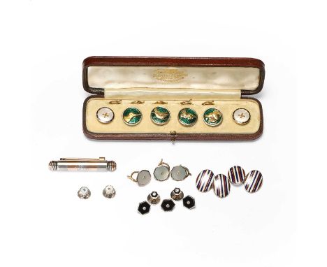 A collection of dress studs and cufflinks a set of six assorted dress studs,comprising two enamel and mother of pearl dress s