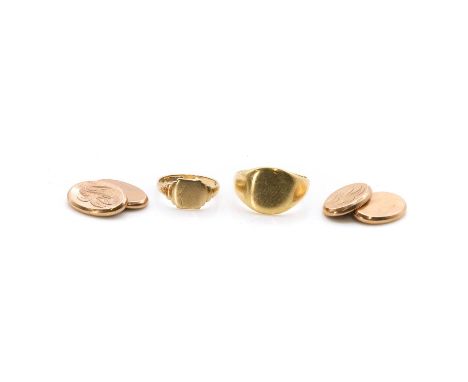 A group of gentlemen's jewellery, an 18ct gold signet ring, Birmingham 1918, a 9ct gold signet ring, Birmingham 1967, and a p