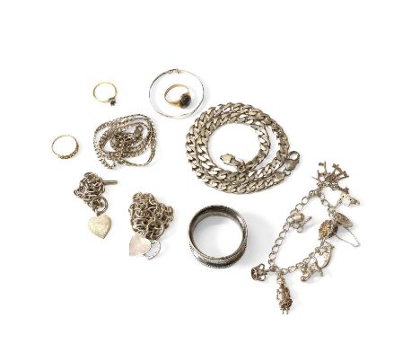 A collection of gold and silver jewellery, comprising a single stone ring mount, stamped 18ct Plat, tested as approximately 1