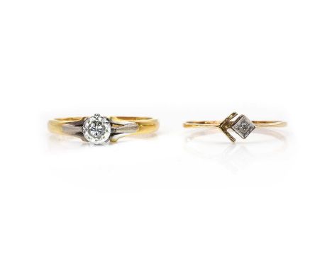 A single stone diamond ring and a 9ct gold ring, with a central round brilliant diamond estimated as 0.07ct, illusion set to 