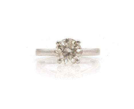 A platinum single stone diamond ring,  with a round brilliant cut diamond, with a total stated weight of approximately 2.10ct