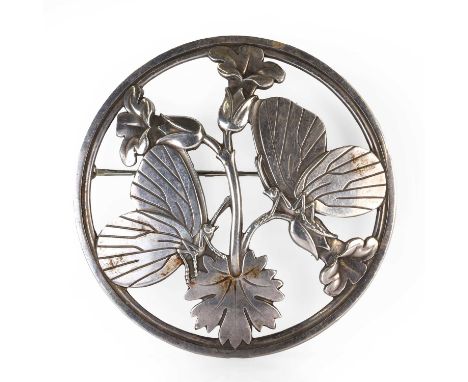 A sterling silver 'Moonlight Blossom' brooch, by Georg Jensen, no. 283, designed by Arno Malinowski, the circular openwork fr