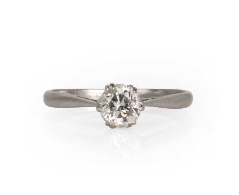 A single stone diamond ring,  with a round brilliant cut diamond, approximately 0.60ct, claw set to tapered chenier shoulders