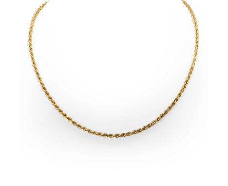 An Italian gold twist rope chain, with a twist rope link chain, to a bolt ring, 380mm long, stamped 750, Italian official nat