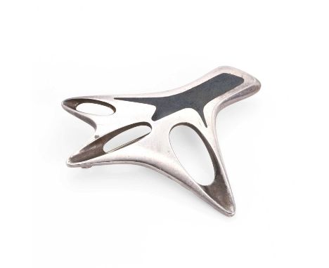 A sterling silver and enamel brooch, by Georg Jensen, no. 323, designed by Henning Koppel, of abstract design with black enam