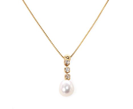 A cultured freshwater pearl and cubic zirconia pendant, with a cultured freshwater pearl drop, untested, peg set to an articu