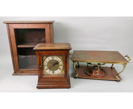 An Alexander Clark Manufacturing Company Fenchurch Street London oak cased mantel timepiece, 26cm high, an Edwardian spot ham