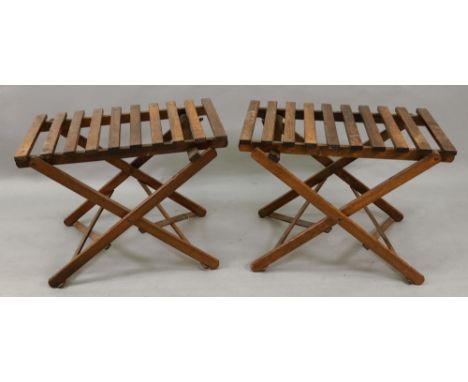A pair of Haynes slatted wooden folding luggage racks, 66cm wide x 39cm deep, an Optima for John Lewis fitted wicker picnic h