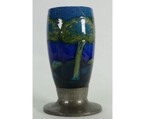 Moorcroft Moonlit blue vase: With Tudric pewter base (restored). Condition Report: Restored