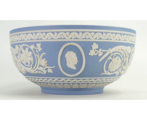 Wedgwood blue &amp; white Jasperware 225th Anniversary Bowl: 1759 - 1984 limited edition of 225 and dated 1984, diameter 20cm