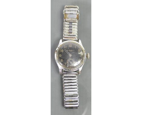 Record Watch Company Geneve vintage steel wristwatch: WW2 German period watch with expandable steel strap, Stahlboden impress