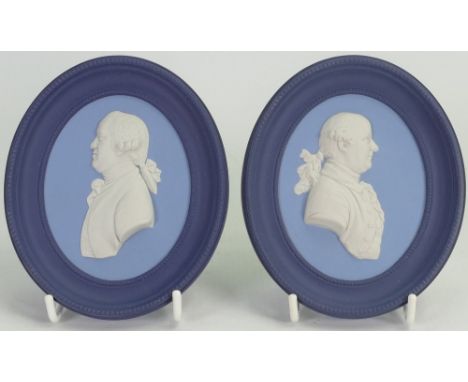 Pair of Wedgwood 3 Colour Portrait Oval Plaques: Josiah Wedgwood &amp; Thomas Bentley, limited edition commemorate items,  he