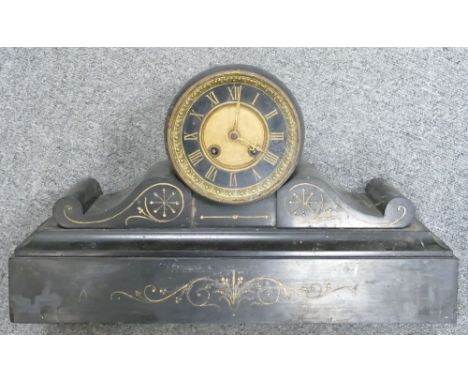 Early 20th century French slate architectural Mantle clock: h23 x w40cm.