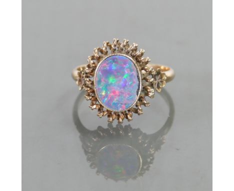 9ct ladies ring set with opal type stone: Size L,  2.5 grams.