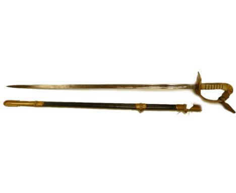 RAF sword &amp; scabbard George VI:  Brass hilt with shagreen grip.  Measuring 100cm overall.  With invoice from 1966.