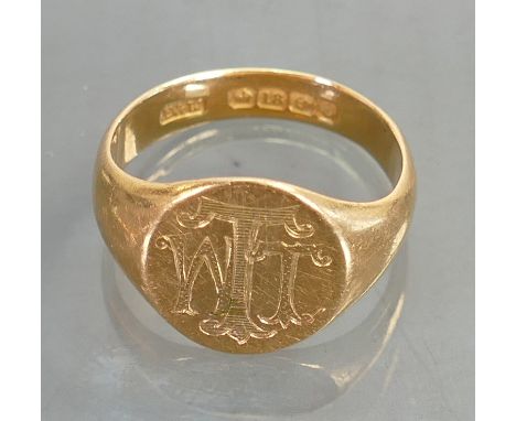 18ct gold gents signet ring, 6.4 grams: