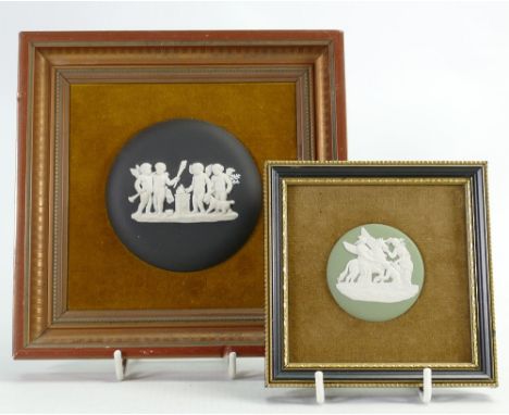 Wedgwood Black Basalt Framed Roundel Decorated with Cupids: together with Green &amp; White similar item(2) 