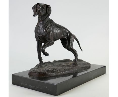 Bronze model of a Hunting dog on Marble base, h25cm: