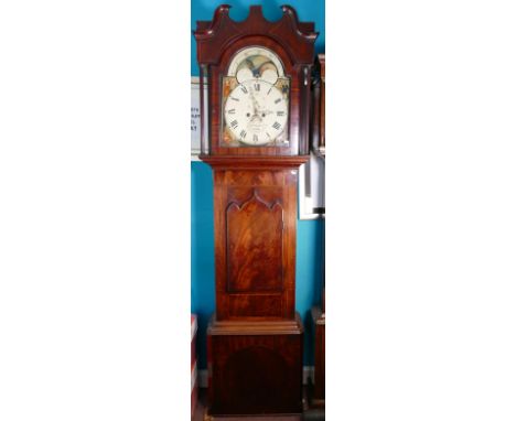 8 day Longcase clock by Thomas Radford of Newcastle Street Stoke on Trent.  Circa 1822: Flame mahogany case with birds eye ma