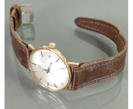 Tissot Seastar Seven Vintage 9ct Gold: c1970s inscribed to the back case loyal service watch for Royal Doultons with leather 