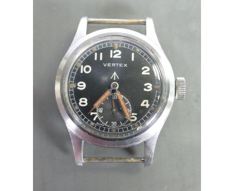 Vertex WWII military wristwatch: WW2 wristwatch with stainless steel case with the back plate marked with broad arrow and A17